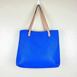 Reversible Pebbled Tote Shoulder Bag | Cobalt Blue ↔ Tan